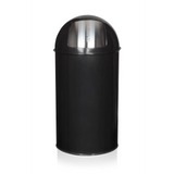Poubelle PUSH 50L noire avec insert de couvercle argenté de hjh OFFICE – vue à 360° (vue de face 0°)