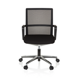 Siège de bureau de qualité professionnelle MOVE-TEC NET 3D noir avec dossier en maille et base à cinq roulettes de hjh OFFICE – vue à 360° (vue de face 0°)