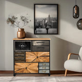 Buffet CONTINENTO XL aux couleurs de bois foncé avec accents métalliques et roulettes de hjh LIVING
