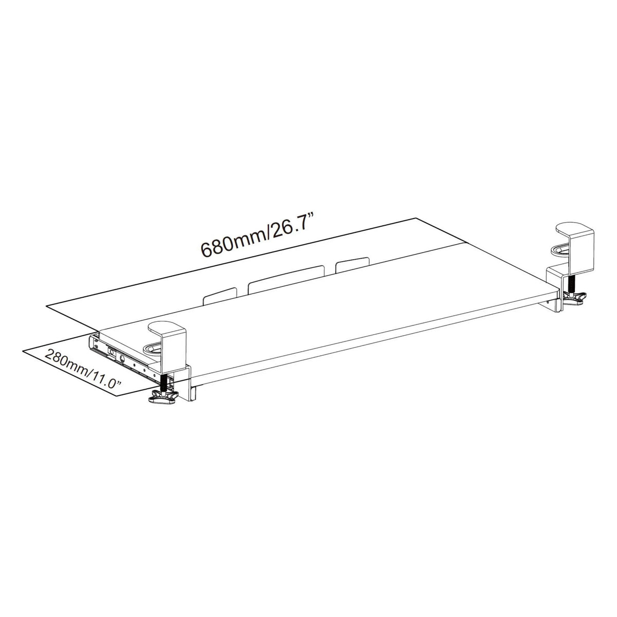 Dessin technique du Plateau pour clavier VM-KB avec 680 × 280 mm de hjh OFFICE