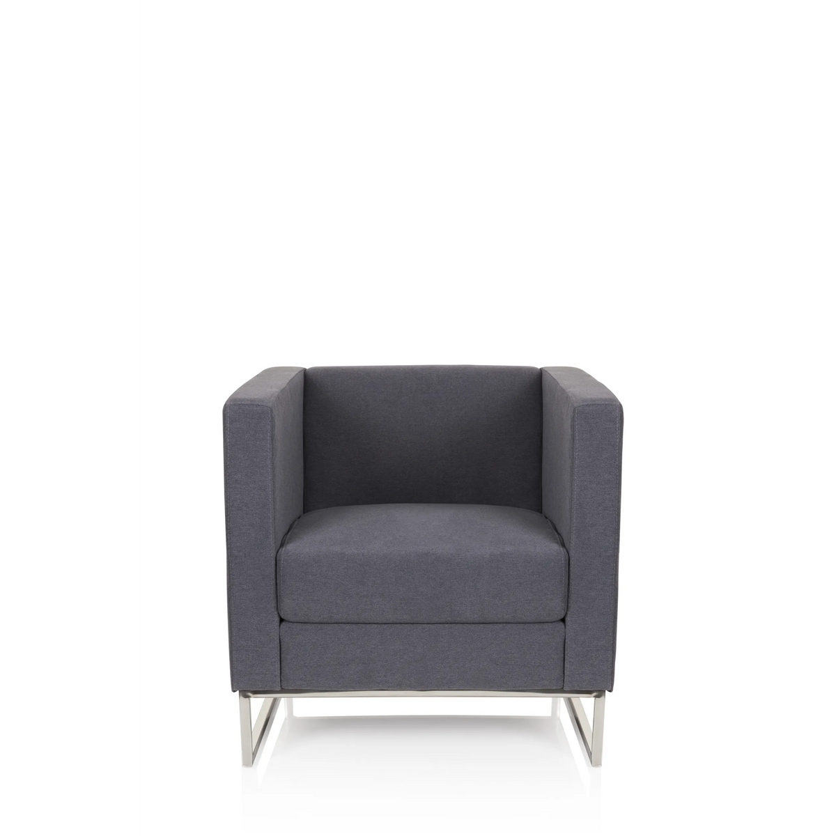 Fauteuil rembourré BARBADOS gris foncé au design carré et structure métallique de hjh OFFICE – vue à 360° (vue de face 0°)