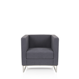 Fauteuil rembourré BARBADOS gris foncé au design carré et structure métallique de hjh OFFICE – vue à 360° (vue de face 0°)