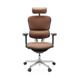 Siège de direction de luxe ERGOHUMAN ULTRA L GEN2 marron en cuir avec appui-tête et piètement à cinq roulettes de hjh OFFICE – vue à 360° (vue de face 0°)