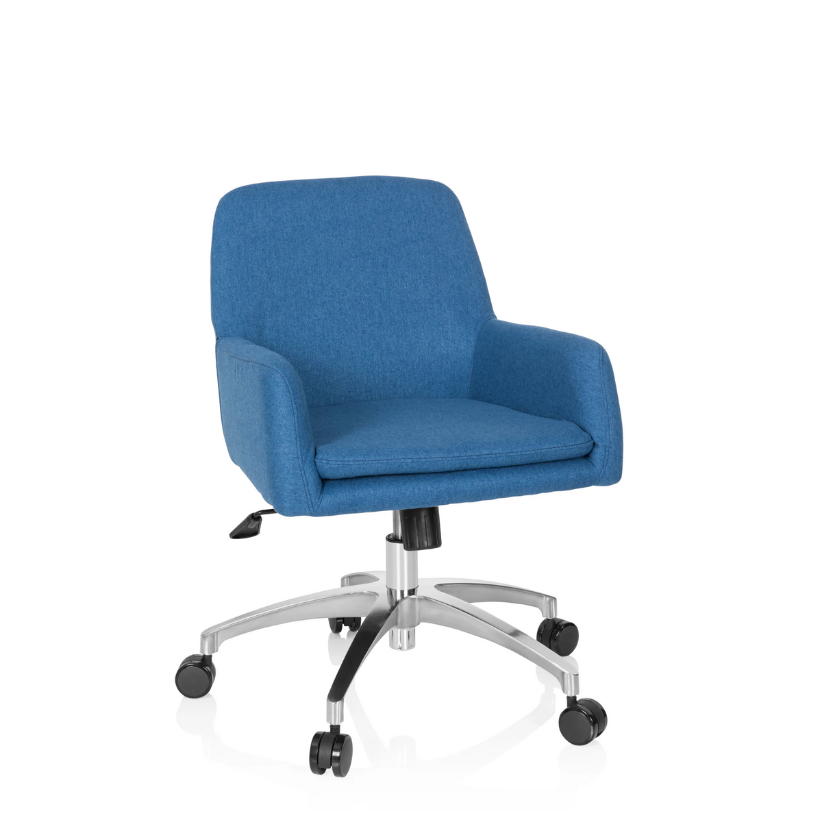 Siège de bureau à domicile SHAKE 400 bleu avec accoudoirs et base à cinq roulettes de hjh OFFICE – vue à 360° (vue de face 20°)