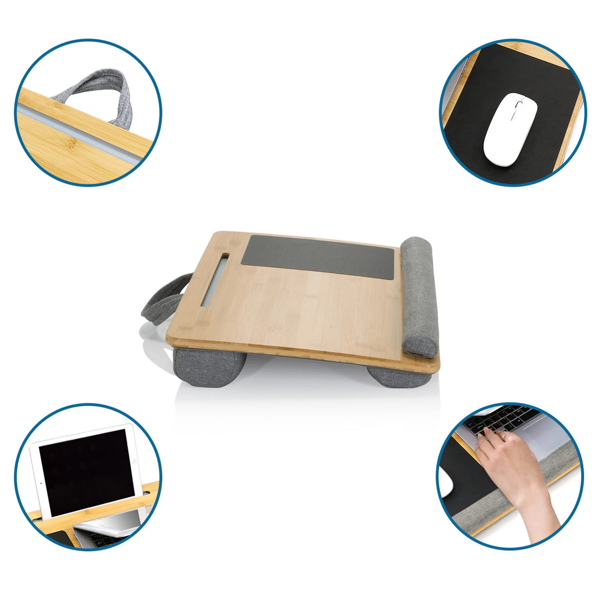 Support pour ordinateur portable COMFILAP en bambou avec poignée grise, tapis de souris et repose-poignet de hjh OFFICE
