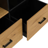 Tiroirs ouverts avec poignées noires de l'armoire de bureau AMIO H en noir et chêne de hjh LIVING
