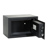 Coffre-fort noir SAFE COMPACT III avec serrure à combinaison et poignée rotative de hjh OFFICE – vue à 360° (vue de trois quarts arrière 240°)