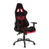 Fauteuil Gamer LEAGUE PRO I noir et rouge avec deux ouvertures d'appui-tête et base à cinq roulettes de hjh OFFICE – vue à 360° (vue de trois quarts avant 40°)