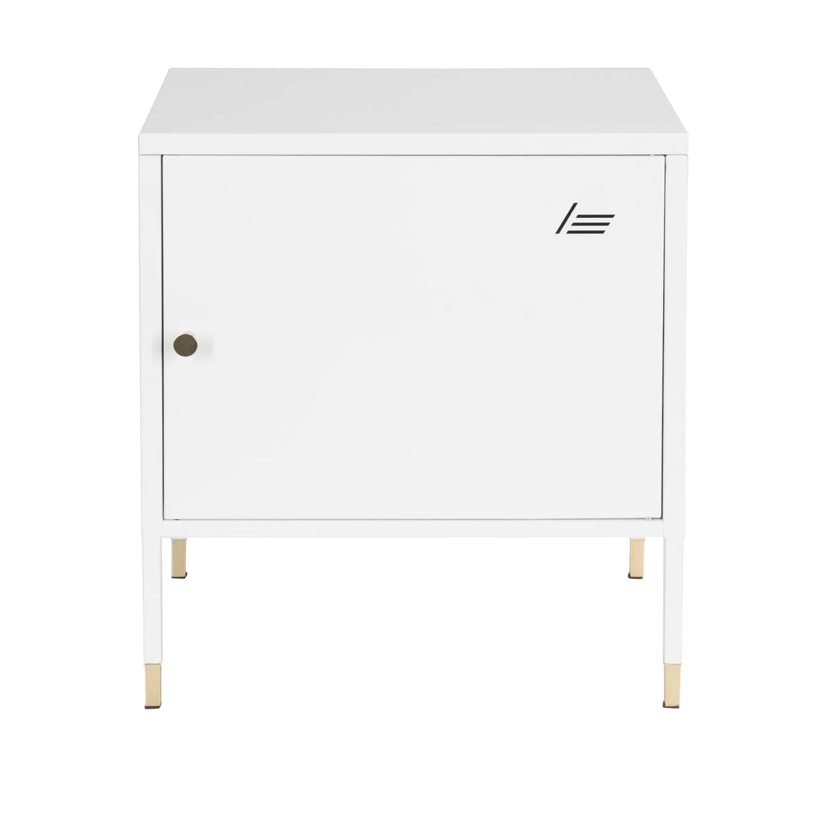 Armoire de bureau blanche UMEO avec un compartiment à porte et des pieds dorés de hjh OFFICE – vue à 360° (vue de face 0°)