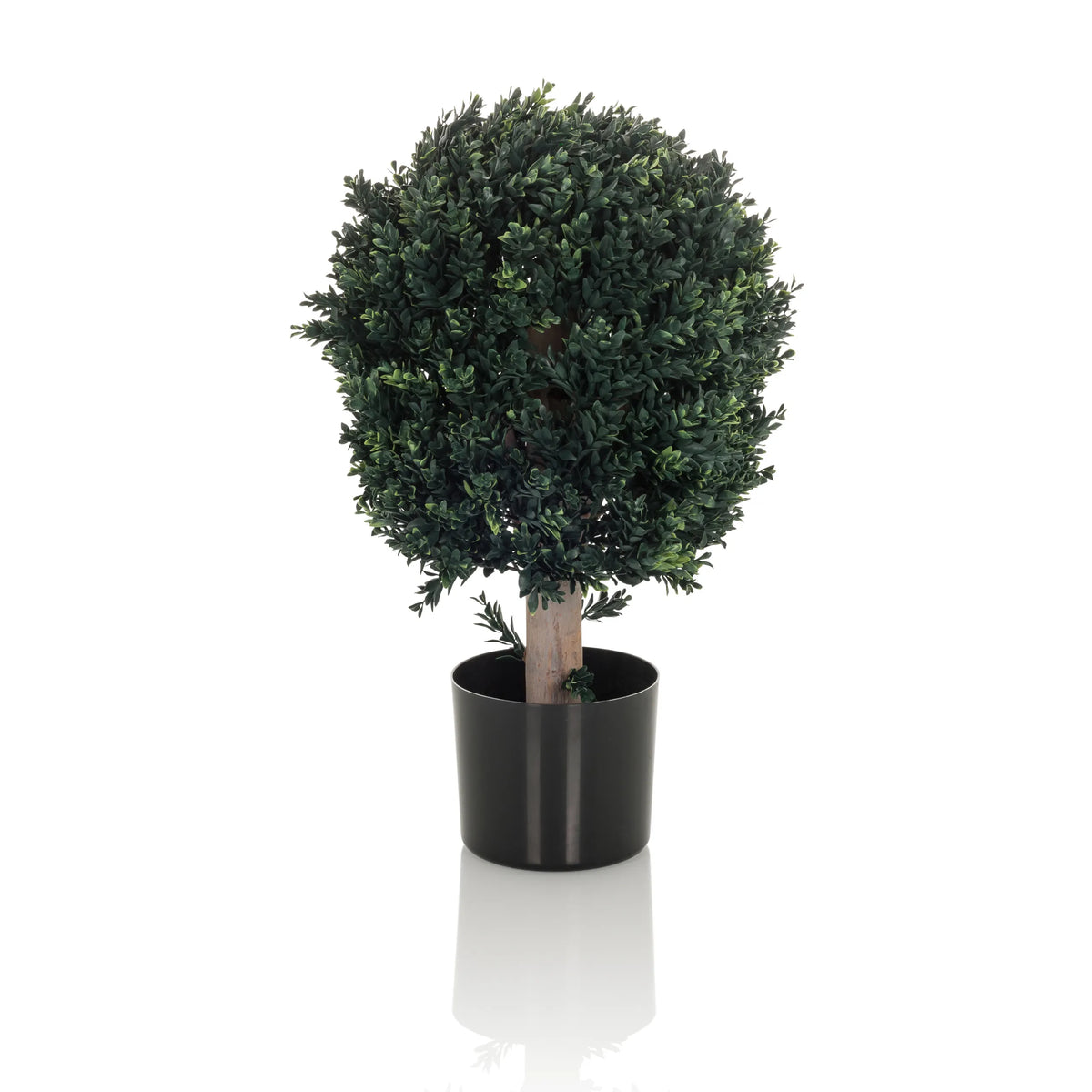 Plante artificielle verte BUXUS en forme d'arbre sphérique avec pot noir de hjh OFFICE – vue à 360° (vue de profil 90°)