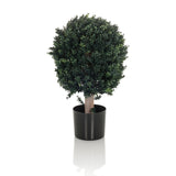 Plante artificielle verte BUXUS en forme d'arbre sphérique avec pot noir de hjh OFFICE – vue à 360° (vue de profil 90°)
