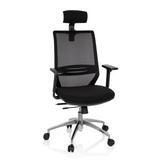 Siège de bureau de qualité professionnelle PROFONDO PRO noir, dossier maille, appui-tête et base à roulettes de hjh OFFICE – vue à 360° (vue de face 20°)