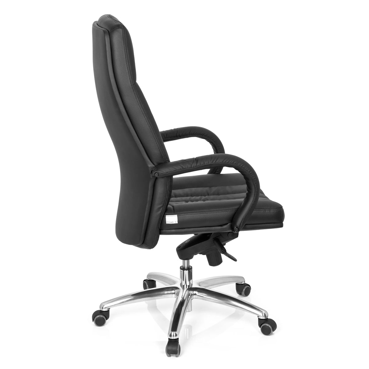 Siège pivotant XXL G 300 noir avec surpiqûres, accoudoirs et piètement à cinq roulettes de hjh OFFICE – vue à 360° (vue de profil 100°)