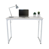 Bureau blanc WORKSPACE I de 100 x 50 cm avec ordinateur portable, lampe et plantes de hjh OFFICE