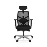 Siège de bureau de qualité professionnelle BELLAC noir, dossier maille, appui-tête et base 5 roulettes de hjh OFFICE – vue à 360° (vue de face 0°)