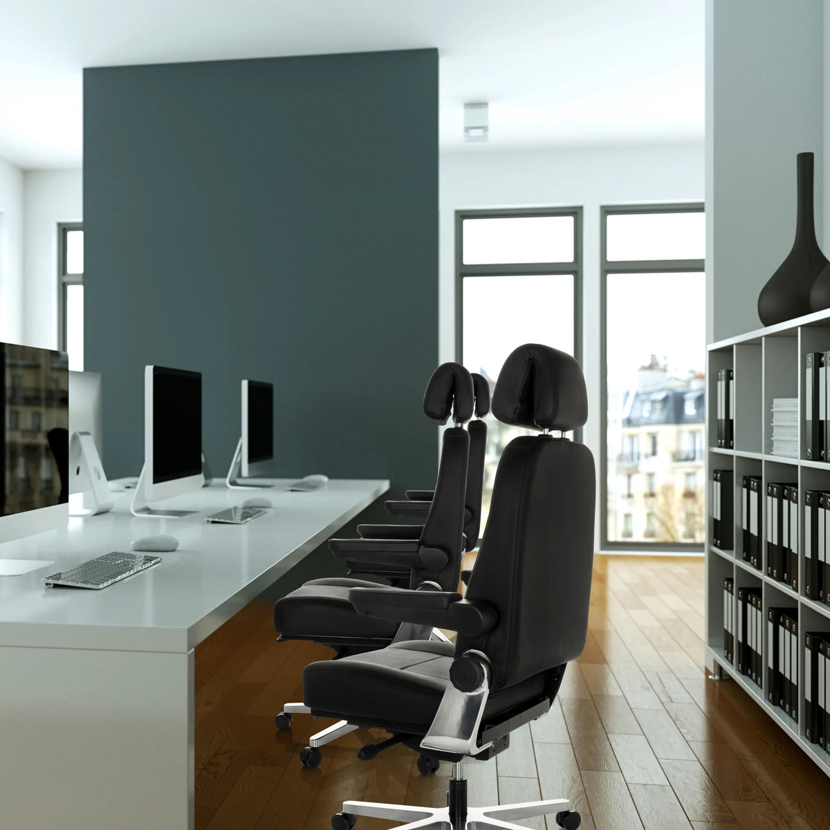 Siège pivotant XXL 24 HOURS F noir en cuir avec appuie-tête et accoudoirs de hjh OFFICE
