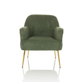 Fauteuil de salon vert THASSOS avec accoudoirs et pieds en métal doré de hjh LIVING – vue à 360° (vue de face 0°)