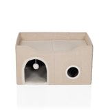 Grotte pour chat PAWY EB beige avec arche d'entrée, balle de jeu et ouverture latérale de hjh LIVING – vue à 360° (vue de face 0°)