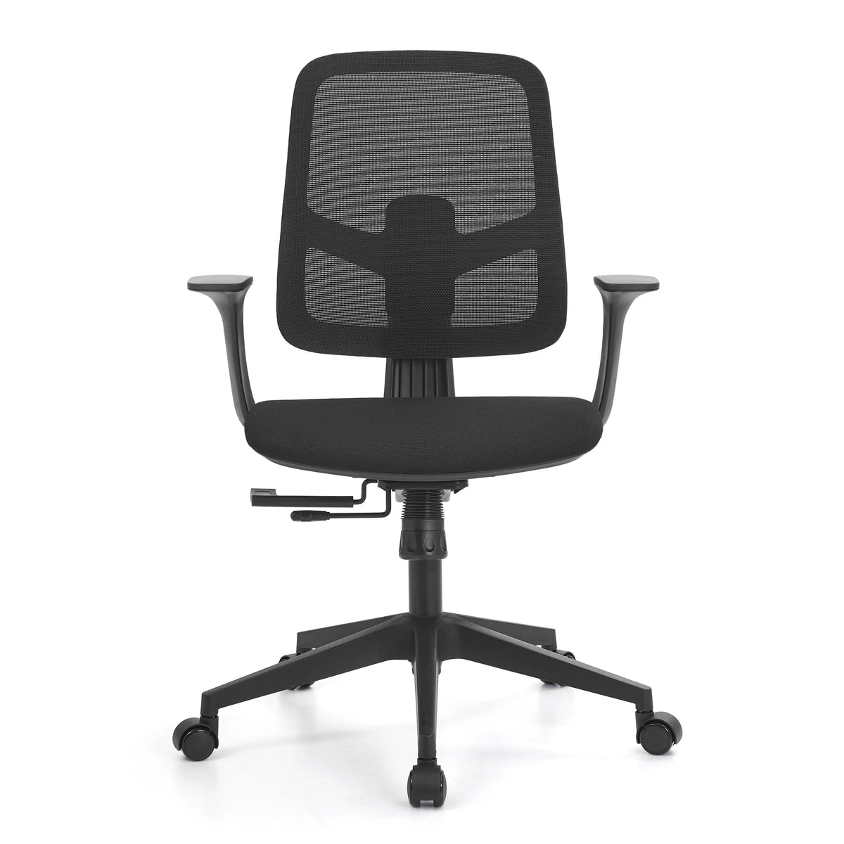 Siège de bureau à domicile Malio noir avec dossier en maille et piètement à cinq roulettes de hjh OFFICE – vue à 360° (vue de face 0°)