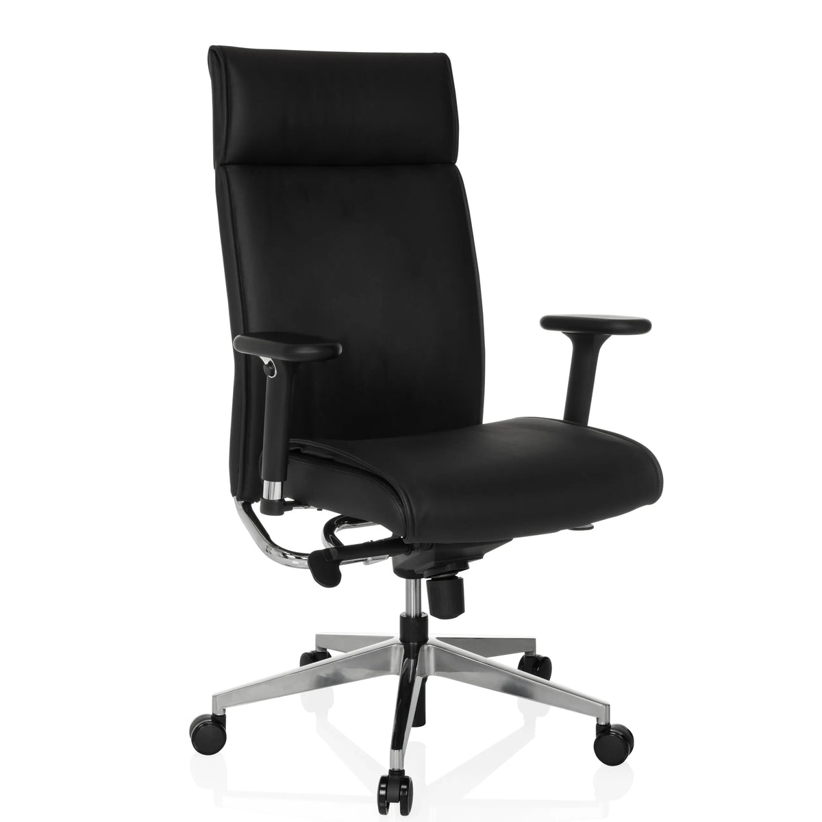 Siège de direction de qualité professionnelle CURYO en noir avec pied en étoile en métal brillant et accoudoirs rembourrés de hjh OFFICE