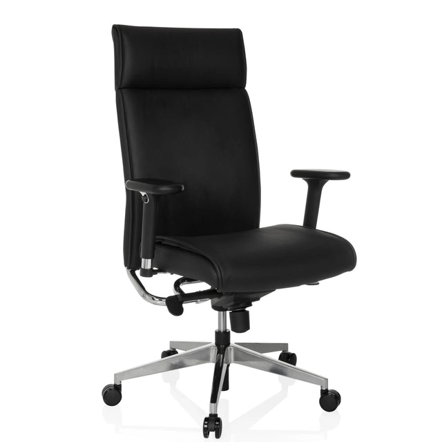 Siège de direction de qualité professionnelle CURYO en noir avec pied en étoile en métal brillant et accoudoirs rembourrés de hjh OFFICE