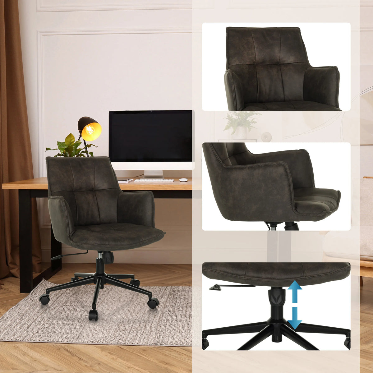 Siège de bureau à domicile SOLAO LIFE gris foncé avec pied réglable en hauteur de hjh LIVING