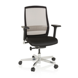 Siège de bureau haut de gamme FOUNTAINE noir avec dossier en maille et piètement à cinq roulettes de hjh OFFICE – vue à 360° (vue de face 20°)