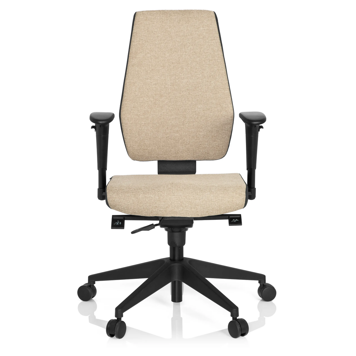 Siège de bureau professionnel PRO-TEC 500 beige avec accoudoirs et base noire à cinq roulettes de hjh OFFICE – vue à 360° (vue de face 0°)