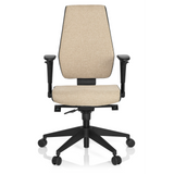 Siège de bureau professionnel PRO-TEC 500 beige avec accoudoirs et base noire à cinq roulettes de hjh OFFICE – vue à 360° (vue de face 0°)