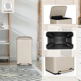 Poubelle beige CLEAN BEVA avec seau intérieur, couvercle ouvert et pédale de hjh OFFICE