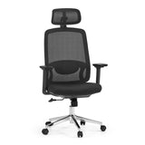 Siège de bureau de qualité professionnelle Ergosento noir avec dossier en maille, appui-tête et piètement à cinq roulettes de hjh OFFICE – vue à 360° (vue de face 15°)