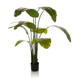 Plante artificielle verte BANANE aux grandes feuilles dans un pot noir de hjh OFFICE – vue à 360° (vue de face 0°)