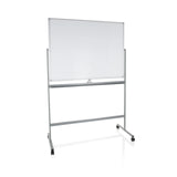Tableau blanc MULTIBOARD I blanc avec cadre argenté et roulettes de hjh OFFICE – vue à 360° (vue de face 17°)
