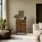 Commode marron VINSTRA avec quatre tiroirs et structure en métal noir de hjh LIVING