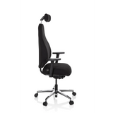 Siège de bureau haut de gamme RESISTIO noir avec appui-tête et piètement à cinq roulettes de hjh OFFICE – vue à 360° (vue de profil 80°)