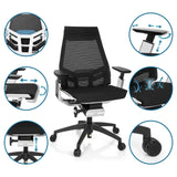 Siège de bureau de qualité professionnelle GENIDIA SMART WHITE CM en noir et blanc avec dossier en maille et divers réglages de hjh OFFICE