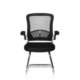 Chaises cantilever FLYER PRO V noires avec dossier en maille, accoudoirs et piètement luge de hjh OFFICE – vue à 360° (vue de face 0°)