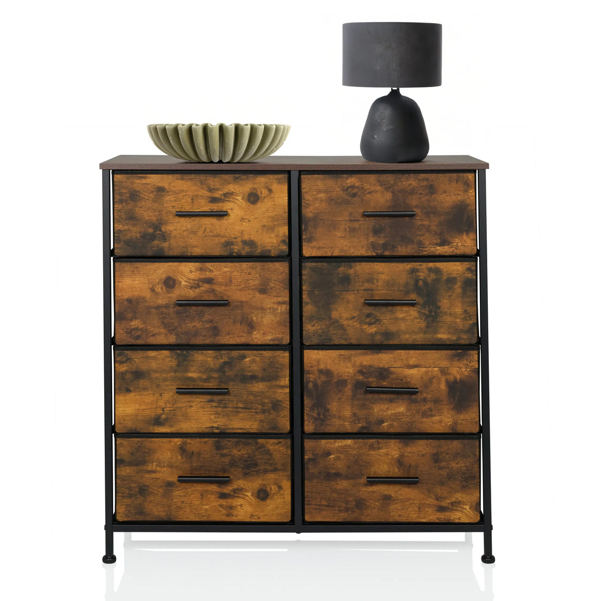 Commode RAGALA LIGHT en chêne fumé avec huit tiroirs et structure en métal noir de hjh LIVING