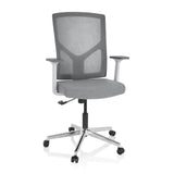 Siège de bureau à domicile BRETON BASE W gris avec dossier en maille et base à cinq roulettes de hjh OFFICE – vue à 360° (vue de face 20°)