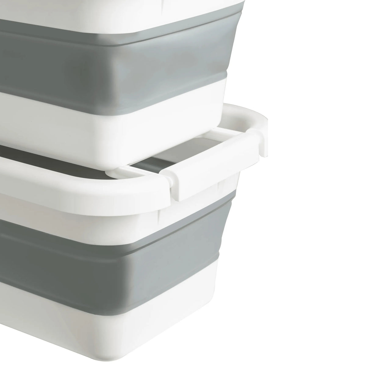 Conteneurs pliables CLEAN SILW empilés en gris et blanc avec poignées intégrées de hjh OFFICE