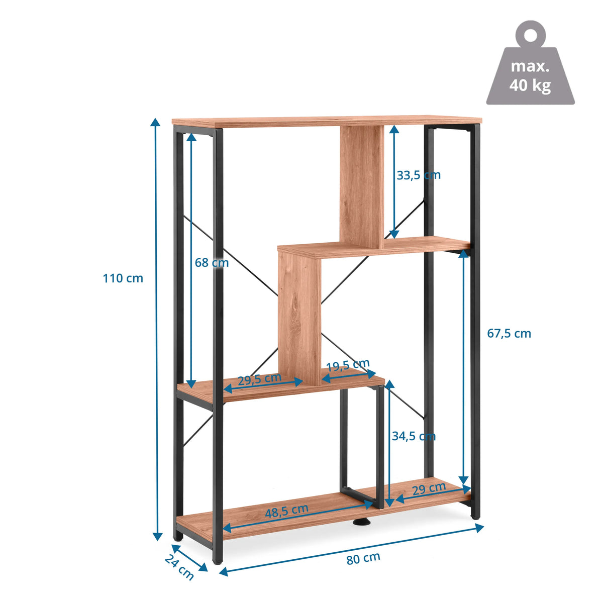 Dessin coté de l'Étagère Kalag Eco de 110 × 80 cm et une capacité de charge de 40 kg de hjh LIVING