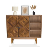 Kommode SANTJAGO WOOD L in dunkler Holzoptik mit zwei Türen, schwarzen Griffen und offenem Regal von hjh LIVING