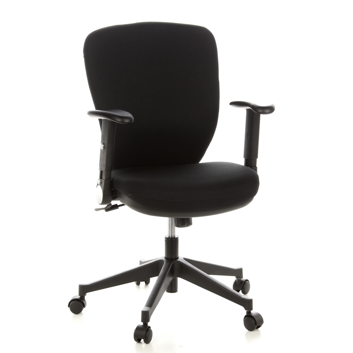 Siège de bureau de qualité professionnelle TRAFFIC 20 noir avec accoudoirs et base à cinq roulettes de hjh OFFICE – vue à 360° (vue de face 20°)