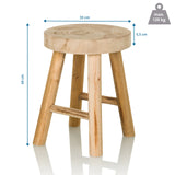 Vue dimensionnelle du tabouret RUSTIKO W avec une hauteur de 44 cm et un diamètre de 33 cm de hjh LIVING