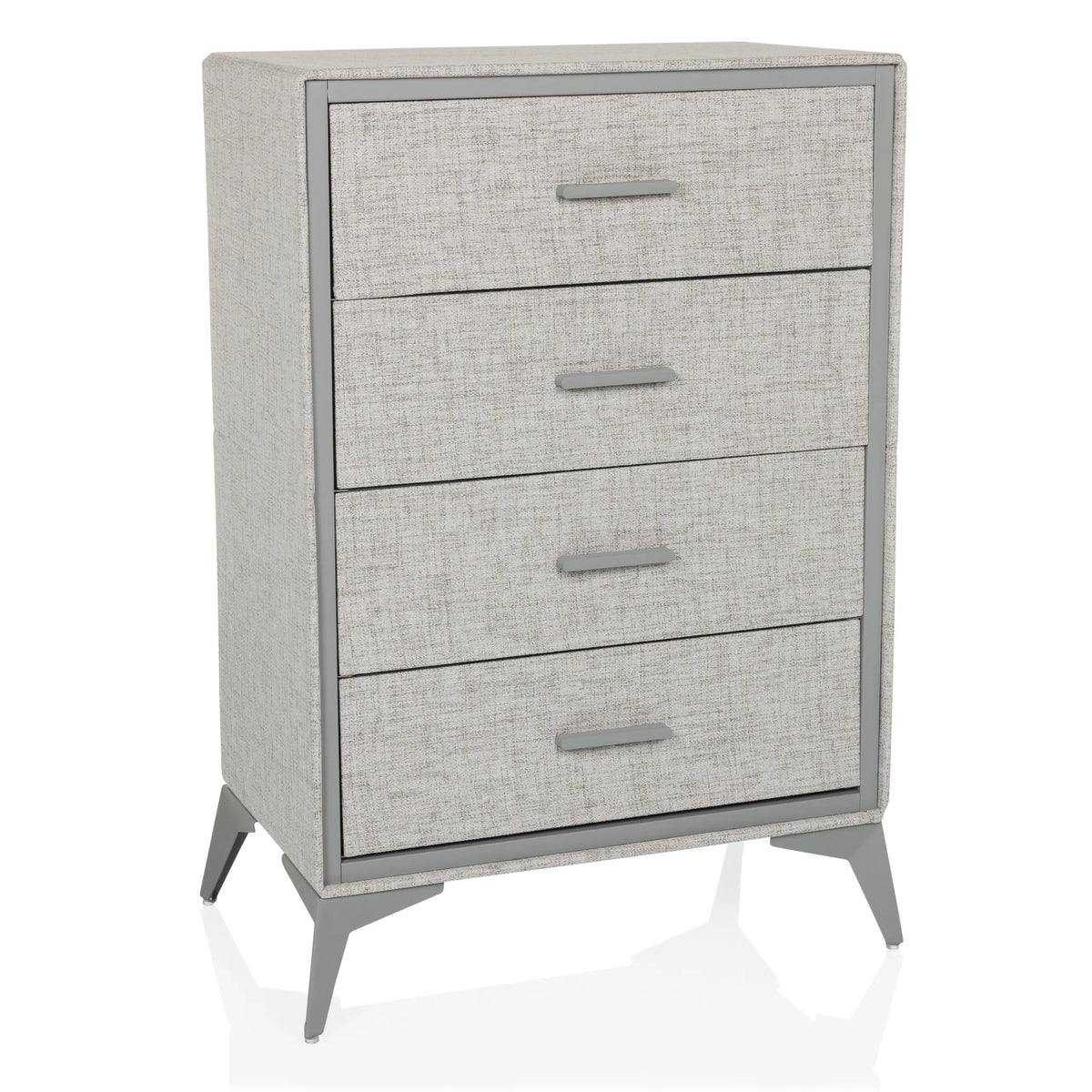 Commode grise SKUFFY avec quatre tiroirs et pieds fins de hjh LIVING – vue à 360° (vue de face 15°)