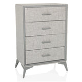 Commode grise SKUFFY avec quatre tiroirs et pieds fins de hjh LIVING – vue à 360° (vue de face 15°)
