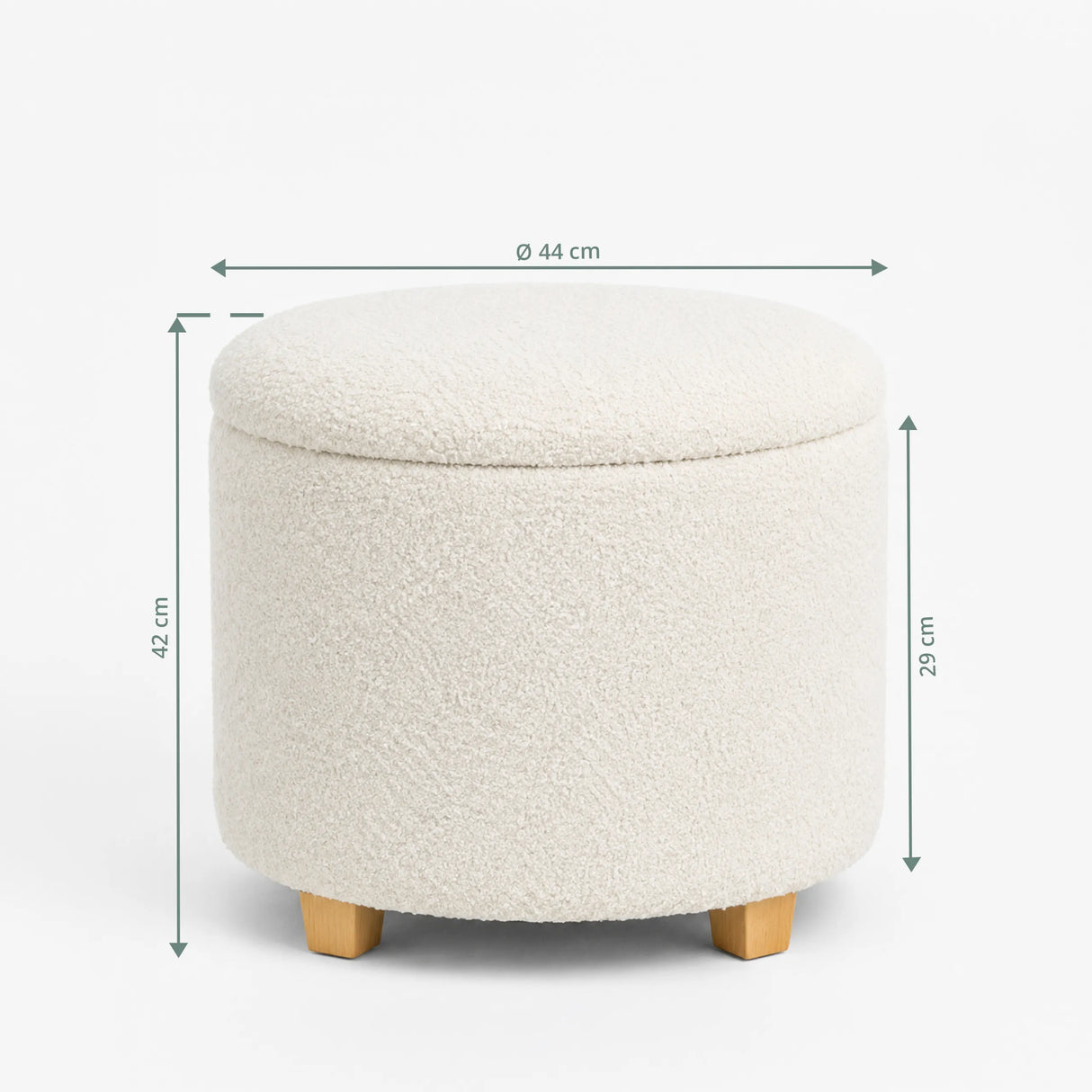 Vue dimensionnelle du Tabouret rembourré Storiano S avec un diamètre de 44 cm et une hauteur de 42 cm de hjh LIVING