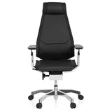 Siège de bureau haut de gamme GENIDIA PRO noir en cuir avec accoudoirs et piètement à cinq roulettes de hjh OFFICE – vue à 360° (vue de face 0°)