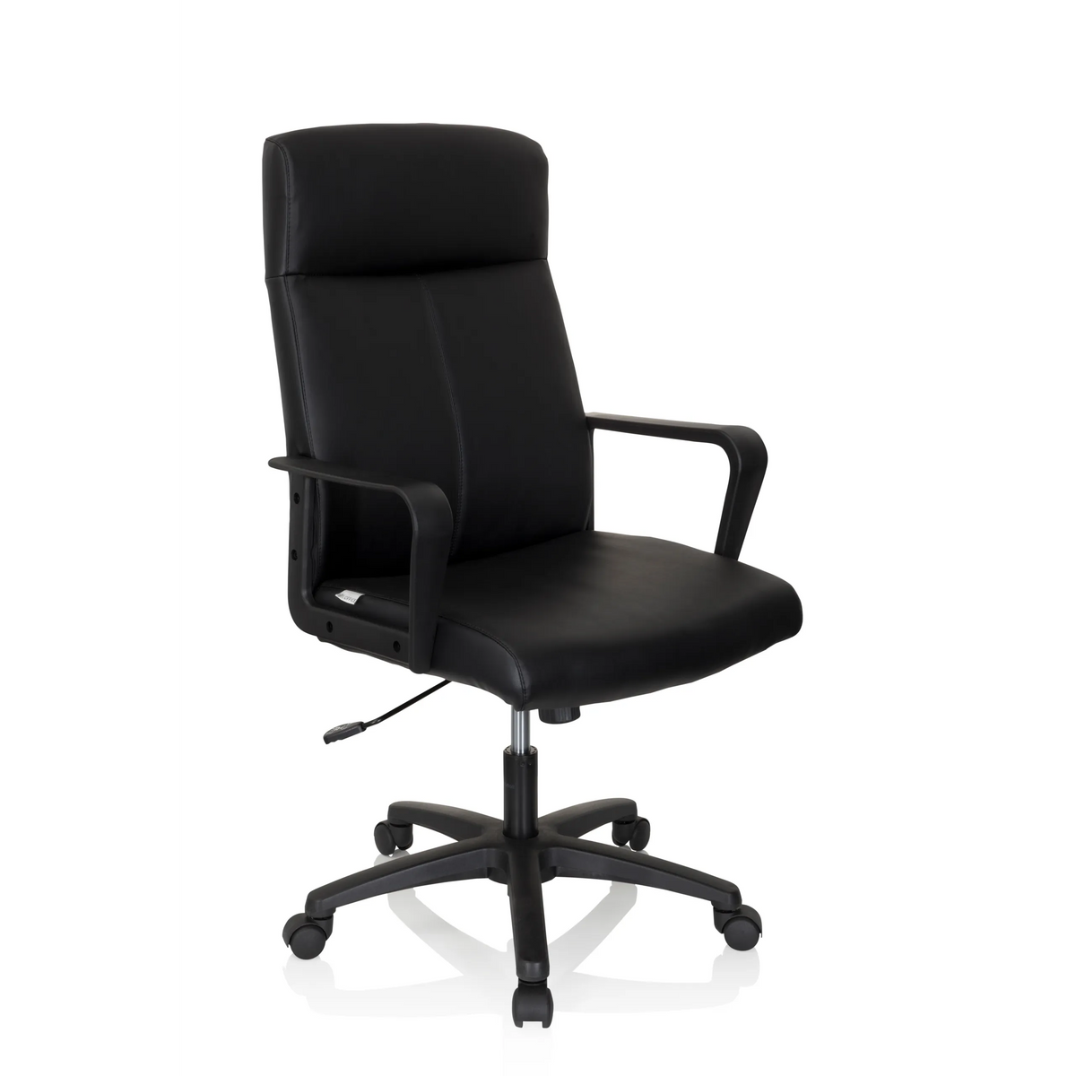 Siège de direction de qualité professionnelle LISSO noir avec accoudoirs et base à cinq roulettes de hjh OFFICE – vue à 360° (vue de trois quarts avant 40°)