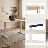 Bureau réglable en hauteur électriquement STAND T3 en blanc et chêne avec panneau de commande de hjh OFFICE (image générée par IA)